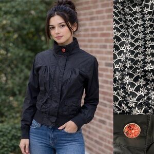 ELEMENT Lined Windbreaker Pleated Black Jacket Elastic Waist Bomber Size Medium